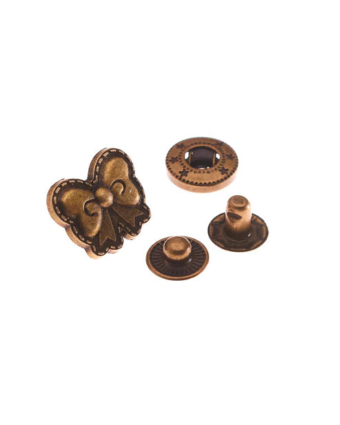バネボタン カシメパーツ リボン柄 14×18mm 5個(組)入り レザークラフト mg0024