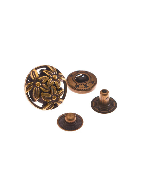 クラフト金具 飾り バネホック バネボタン カシメパーツ10個(組)入り 花 mg0011