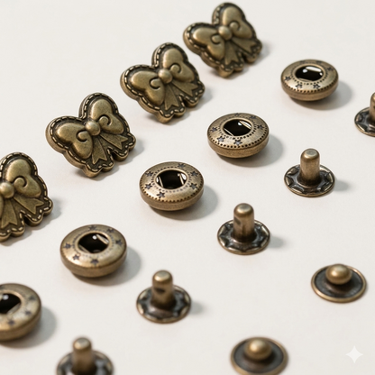 バネボタン カシメパーツ リボン柄 14×18mm 5個(組)入り レザークラフト mg0024