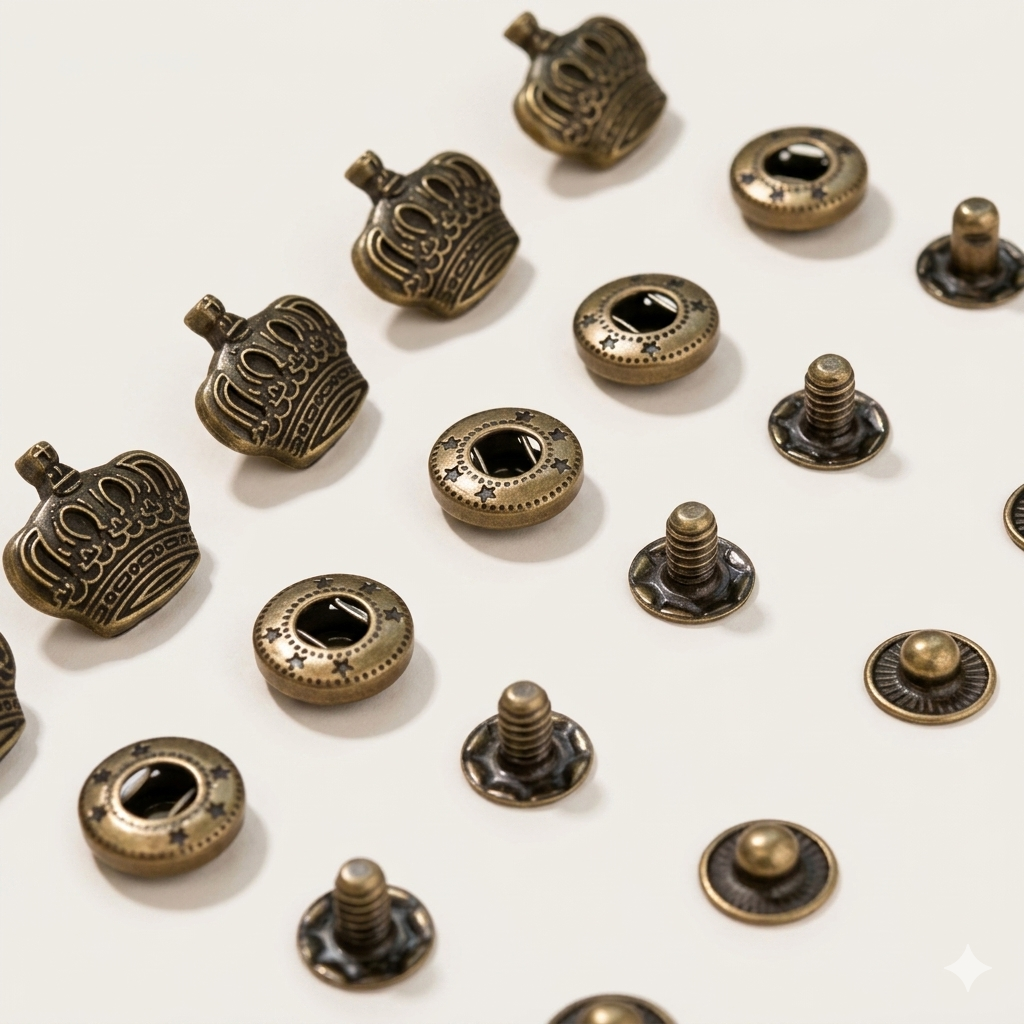 バネボタン カシメパーツ 大冠柄 15×17mm 5個(組)入り レザークラフト mg0025
