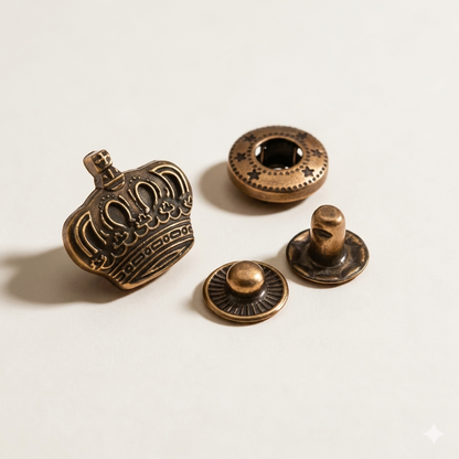 バネボタン カシメパーツ 大冠柄 15×17mm 5個(組)入り レザークラフト mg0025