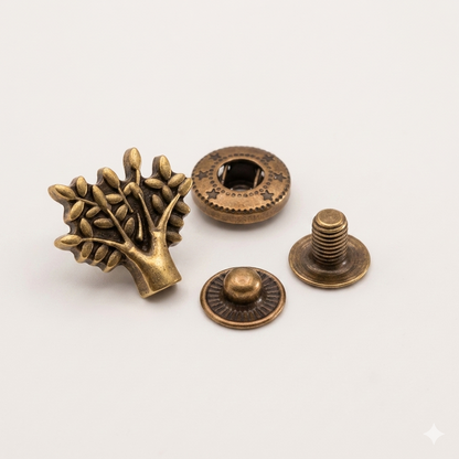 バネボタン カシメパーツ 木柄 17×16mm 5個(組)入り レザークラフト mg0021