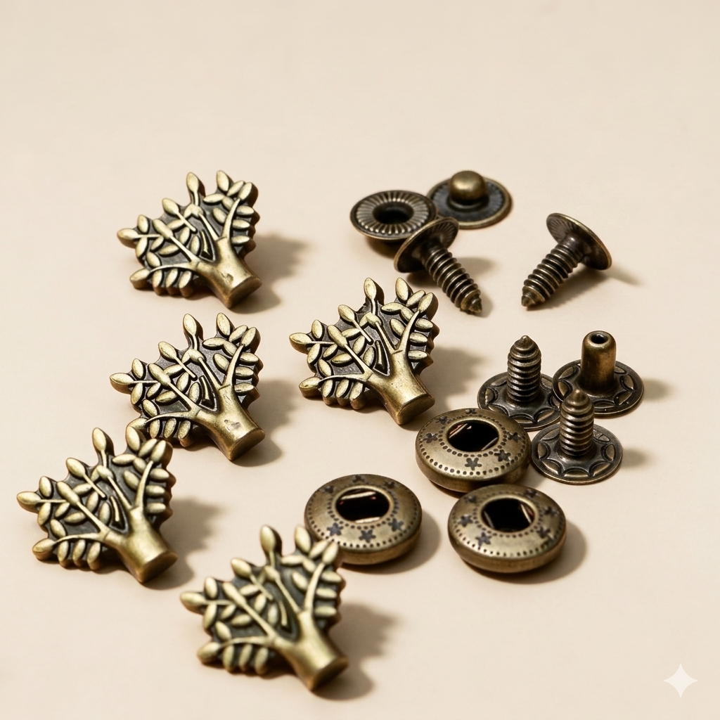 バネボタン カシメパーツ 木柄 17×16mm 5個(組)入り レザークラフト mg0021