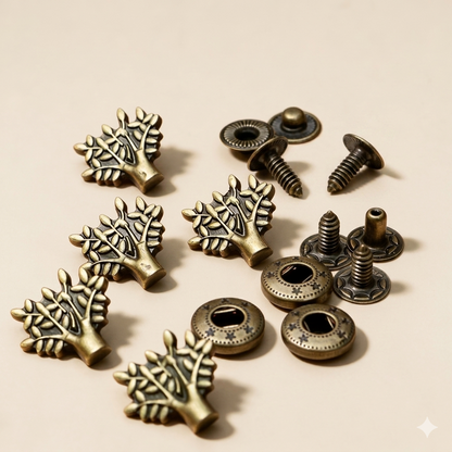 バネボタン カシメパーツ 木柄 17×16mm 5個(組)入り レザークラフト mg0021